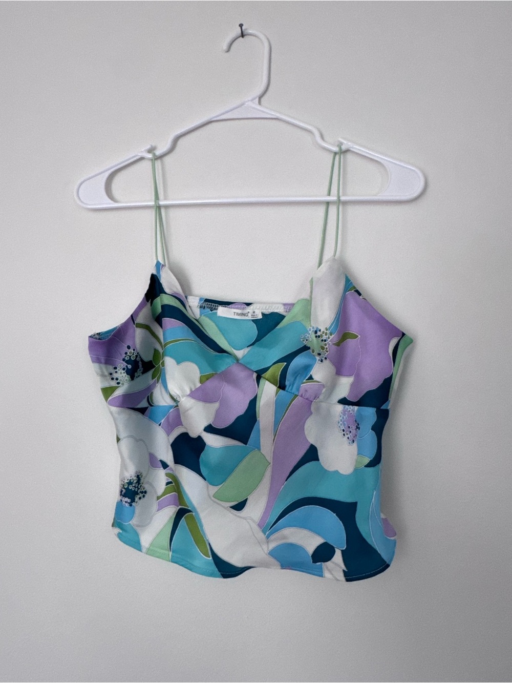 Timing Floral Silky Cropped Cami Tank Top Medium